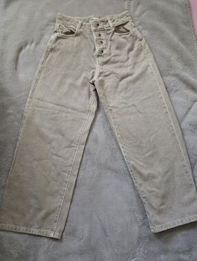 Zara Button-Fly Wide Leg Jeans - Beige